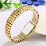 JewelryWe Women's Ultra Thin Easy Reader Watch with Elastic Strap, Golden/Silver Watch - Image 4